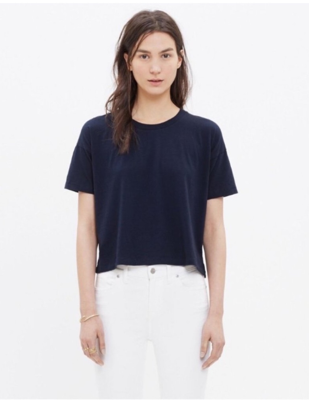 Madewell Navy Boxy Cropped Crewneck Tee